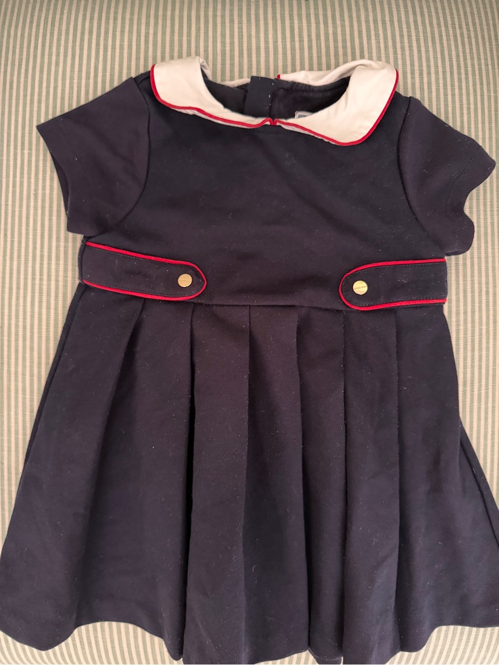 Jacadi Navy Dress with White Collar and Red Piping - 24M